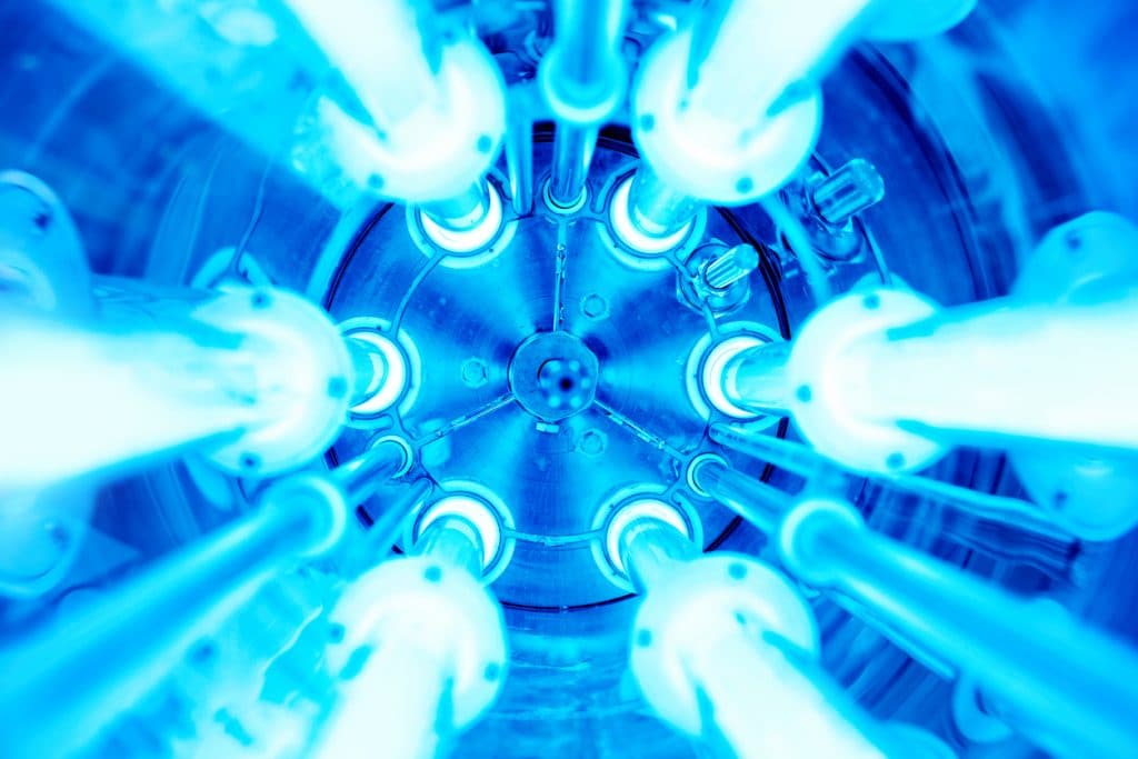 Ultraviolet lamps in a water disinfection plant
